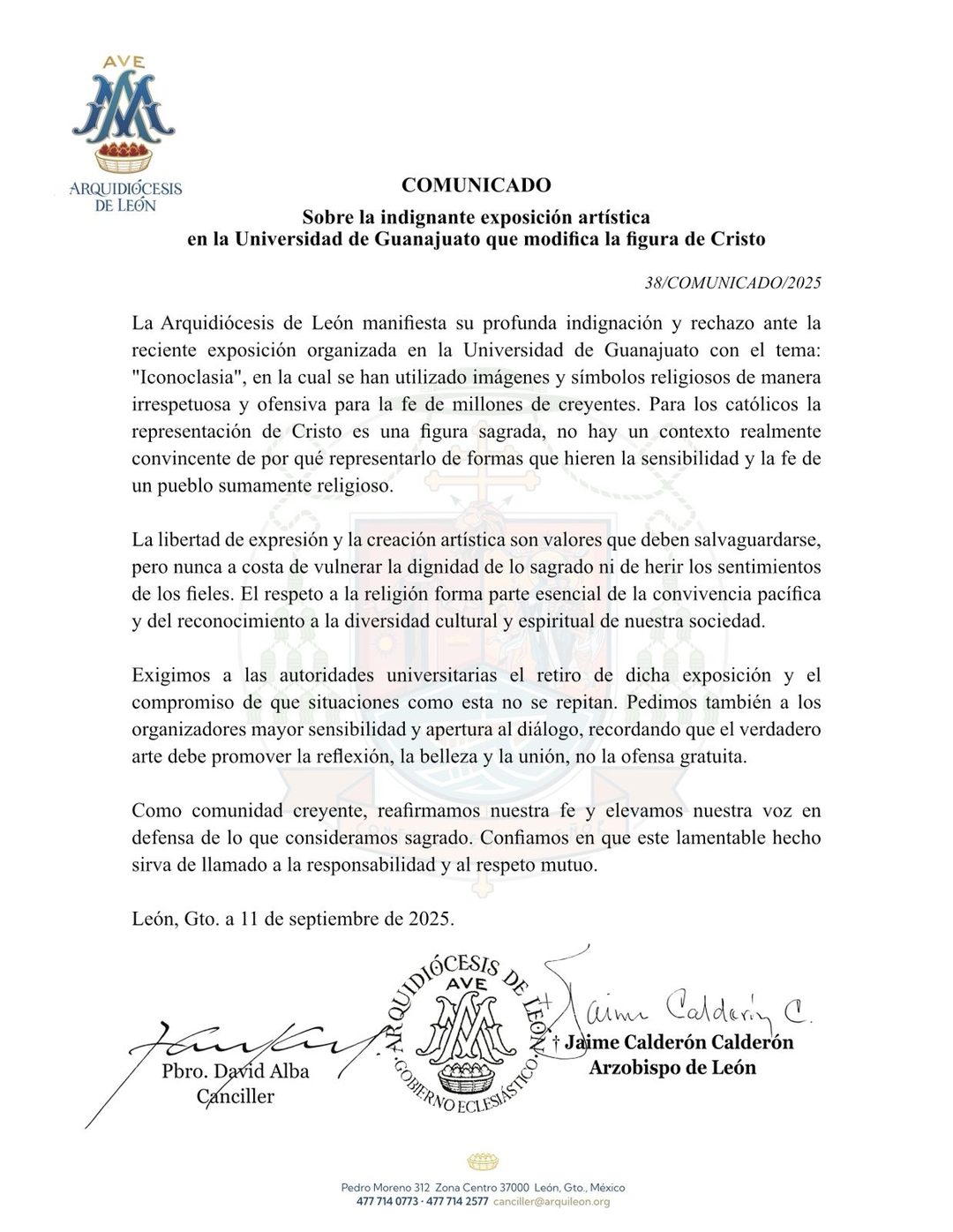Comunicado Iglesia Iconoclasia