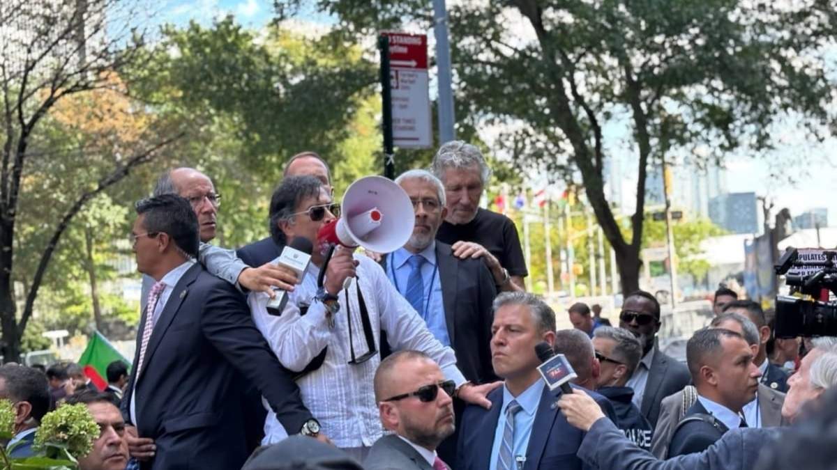 Gustavo Petro en el mitin propalestina en Nueva York