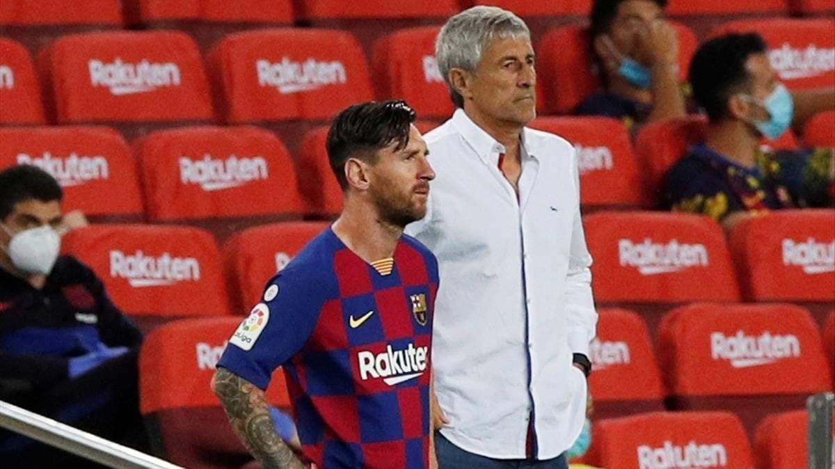 Messi y Setién. Fuente: (Twitter).
