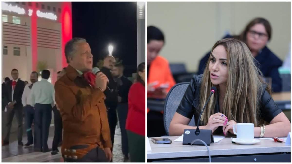 El fiscal general de Guanajuato, Gerardo Vázquez Alatriste, celebrando las fiestas patrias en las instalaciones de la Fiscalía; Hades Aguilar, diputada morenista que denunció la celebració