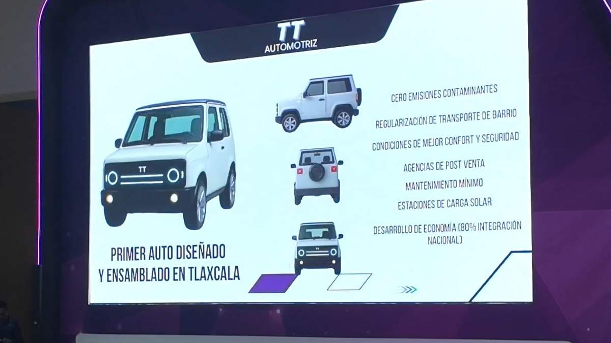 Presentación de "Totalmente Tlaxcalteca", primer vehículo eléctrico hecho en esa entidad, en el marco del Foro Automotriz Tlaxcala 2025