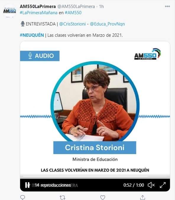 Cristina Storioni en declaraciones a AM 550. Fuente: (Twitter)