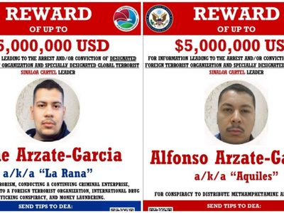 EU ofrece 10 mdd por "La Rana" y "Aquiles", presuntos capos del Cártel de Sinaloa en Tijuana