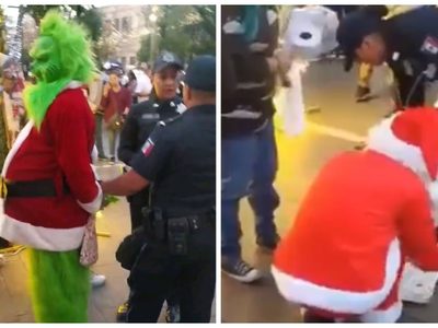 El Grinch y Santa Claus pelean en plaza de Aguascalientes; terminan detenidos (Video)