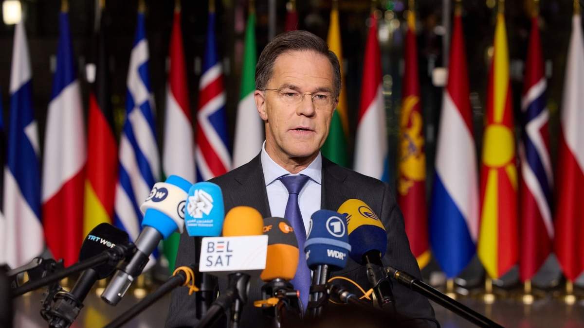 El secretario general de la OTAN, Mark Rutte, en declaraciones antes de la reunión de ministros de Exteriores aliados