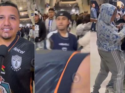 Fan de Rayados golpea a aficionado de Pachuca en plena entrevista (Video)