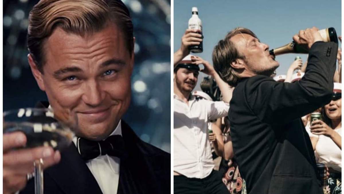 Leonardo DiCaprio en El gran Gatsby. A la derecha, escena de Otra ronda