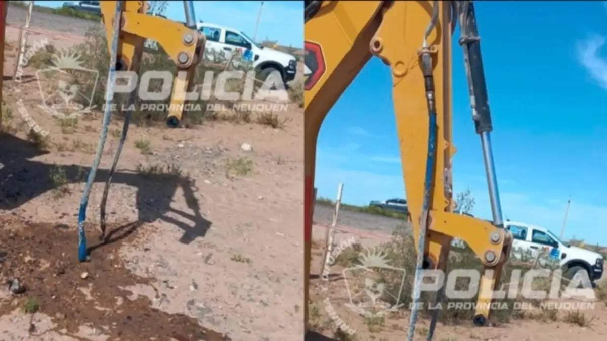 Los ladrones desmontaron el pesado martillo hidráulico y lo trasladaron hacia otro vehículo. Fuente (Policía de Neuquén)