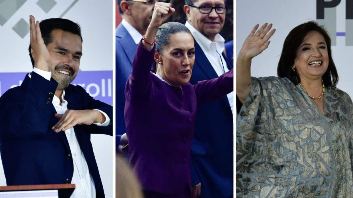 Los candidatos presidenciales Jorge Álvarez Máynez, Claudia Sheinbaum y Xóchitl Gálvez