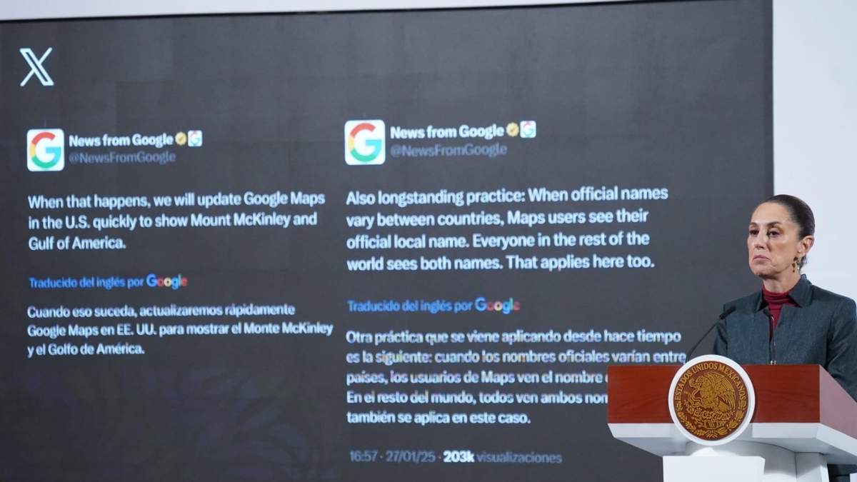 La presidenta Claudia Sheinbaum leyó una parte de lo informado en la plataforma de X sobre Google