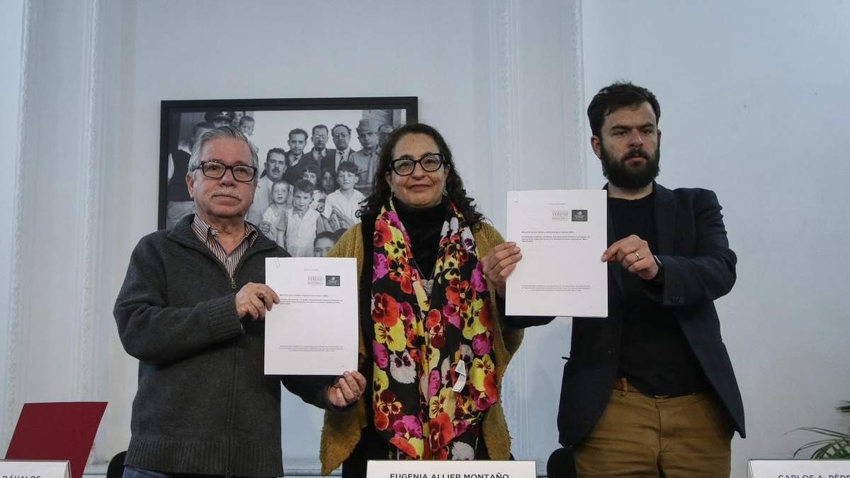 Conferencia de prensa del Mecanismo para la Verdad y el Esclarecimiento Histórico. David Fernández Dávalos, Eugenia Allier Montaño y Carlos Pérez Ricart