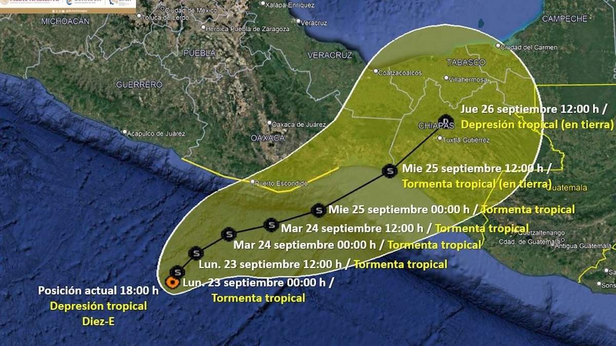 Trayectoria de la depresión tropical Diez-E