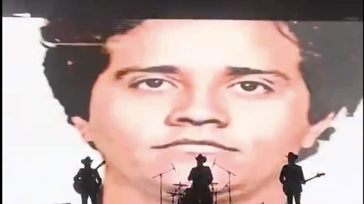 Nemesio Oseguera “El Mencho”, fundador del CJNG, en una imagen exhibida en un concierto de Los Alegres del Barranco