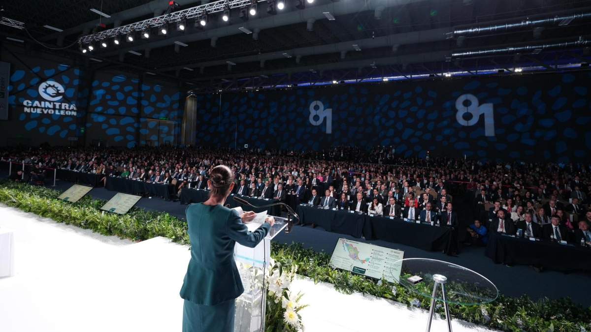 Claudia Sheinbaum en la 81 Asamblea Anual de la Cámara de la Industria de Transformación de Nuevo León (Caintra)