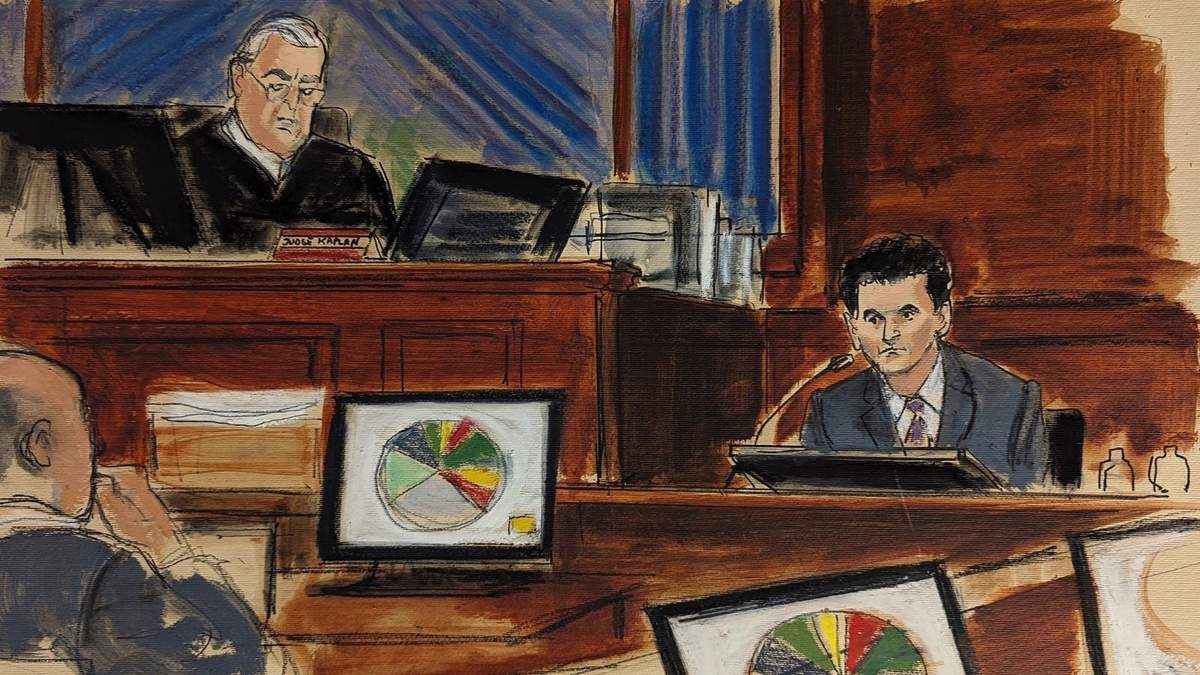 El fundador de FTX, Sam Bankman-Fried, en una ilustración del juicio