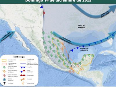 Llega ahora la masa de aire polar del frente frío 21; así lloverá entre viernes y lunes