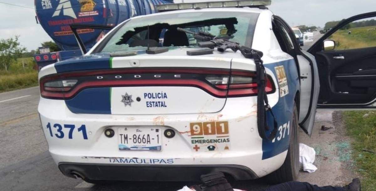 La patrulla que fue atacada por los presuntos sicarios