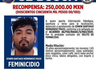 Fiscalía de Tabasco ofrece recompensa de 250 mil pesos por presunto feminicida
