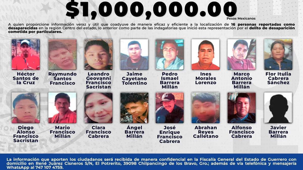 Imagen de los 16 desaparecidos