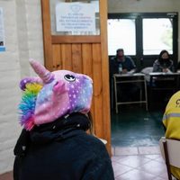 ELECCIONES 2021: una ciudadana fue a votar en San Martin de los Andes vestida de unicornio