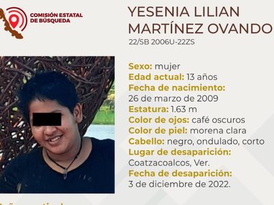 Hallan muerta a Yesenia Lilian, de 13 años, desaparecida en Veracruz; cae su madrastra