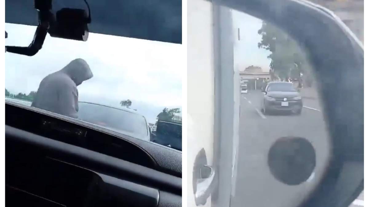 Uno de los presuntos asaltantes y el auto que utilizaron
