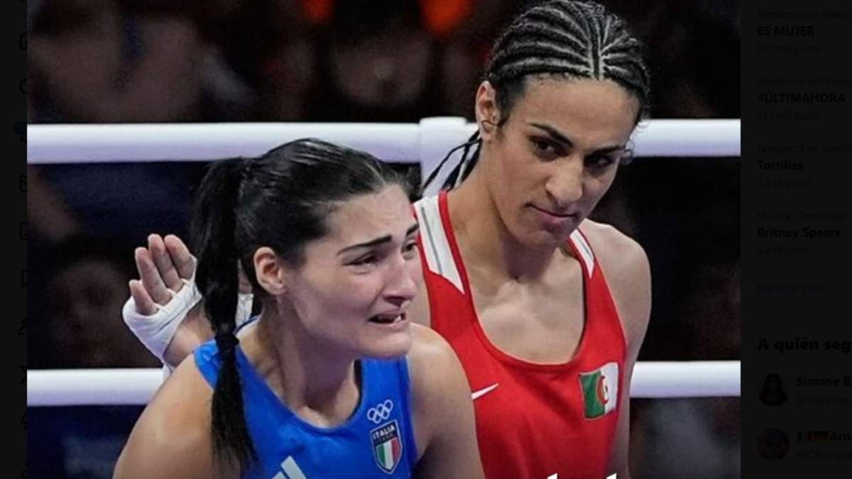 Imane Khelif, de Argelia venció a la italiana Angela Carini en su combate de peso ligero femenino de los Juegos Olímpicos, el jueves 1 de agosto de 2024, en Villepinte, Francia