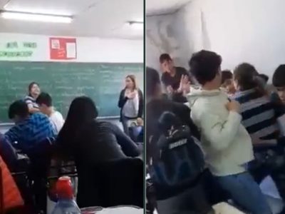 Harta del bullying contra su hijo, madre va a la escuela y golpea a alumno agresor