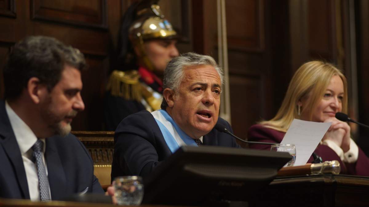 El gobernador Cornejo en la Legislatura hablando sobre la baja de la tarifa de luz.