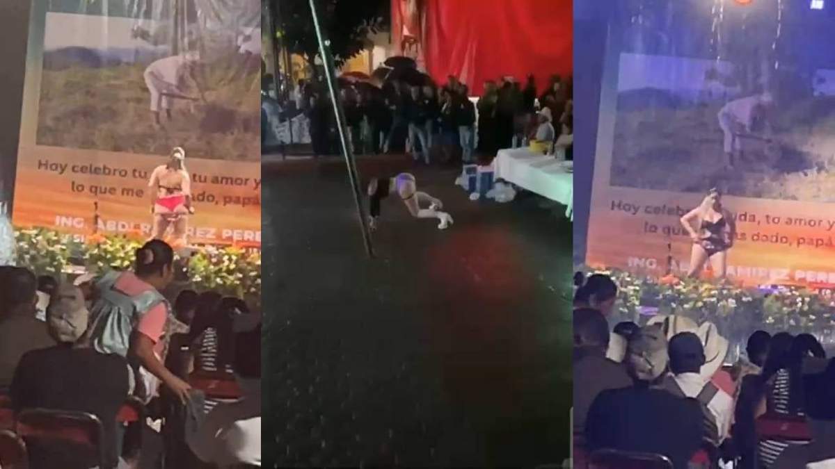 Bailarinas exóticas en festival del Día del Padre en el municipio de Olintla, Puebla