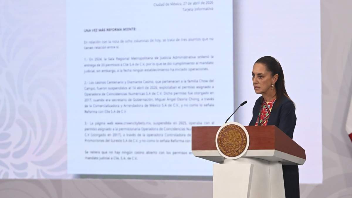 La presidenta Claudia Sheinbaum en la conferencia matutina de Palacio Nacional, el martes 28 de abril de 2026