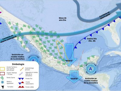 Frente frío 31 y su masa de aire frío provocarán lluvias fuertes el miércoles en estas entidades