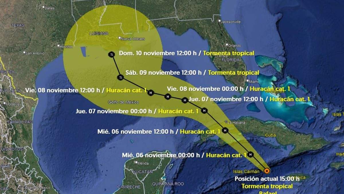 Trayectoria de la tormenta tropical Rafael