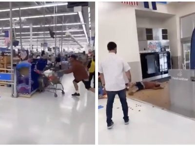 Empleado de Walmart  noquea a un cliente que lo agredió y escupió (Video)
