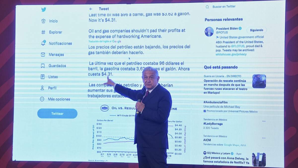 López Obrador exhibió en pantalla un mensaje del presidente de Estados Unidos, Joe Biden
