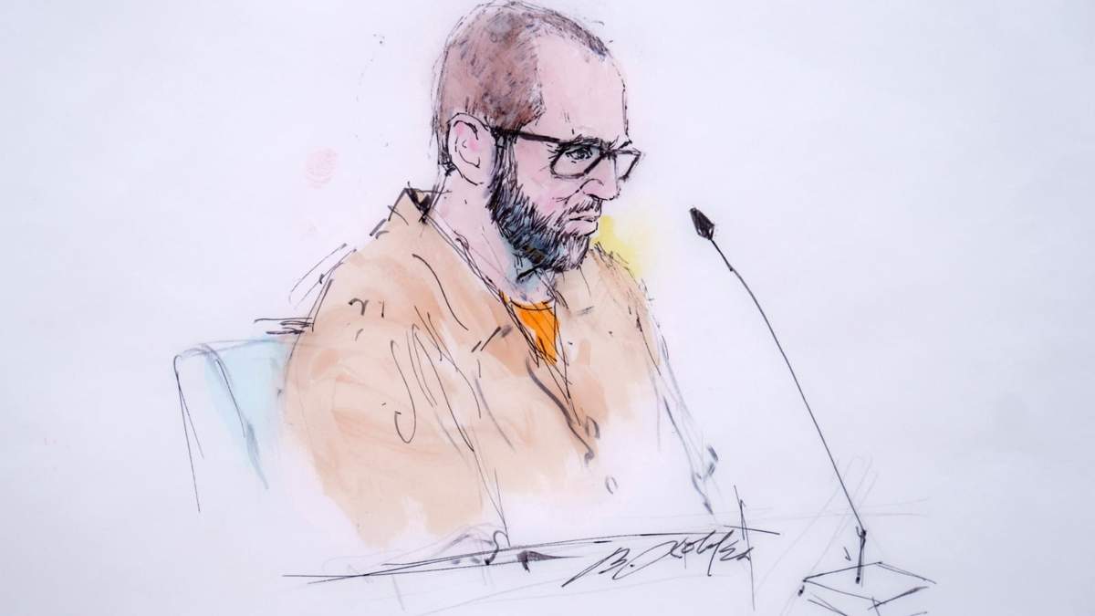 Boceto que muestra a Alexander Smirnov, ex informante del FBI, en el tribunal en Los Ángeles el 26 de febrero del 2024