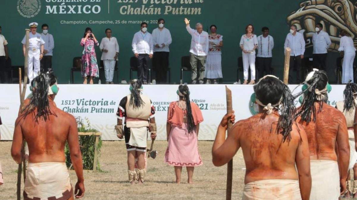 Los presidentes de Bolivia y México en la conmemoración de la Victoria de Chakán Putum en Champotón, Campeche