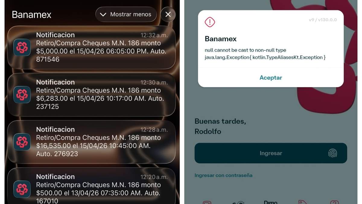 Usuarios de redes sociales publicaron capturas de pantalla de las fallas en su aplicación
