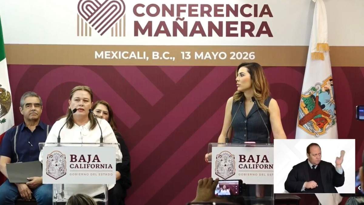 Lorena Huerta Salas, titular de CESISPE Baja California, y la gobernadora Marina del Pilar en la conferencia matutina estatal informan sobre custodio que presuntamente intentó ingresar droga y celulares a un penal