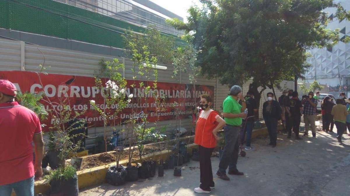 Reforestan vecinos en zona de la Torre Mitikah