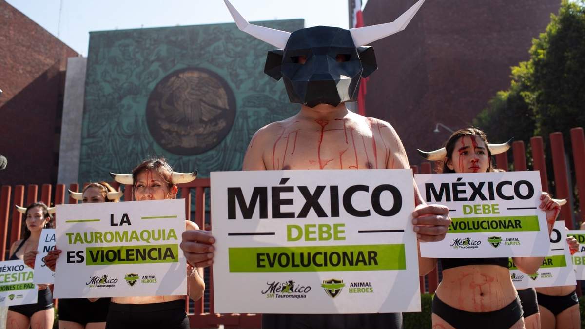 La protesta anti corridas de toros afuera de la Cámara de Diputados