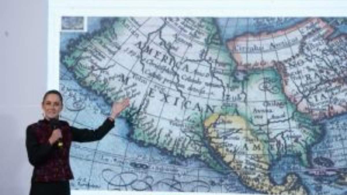 Sheinbaum muestra un mapa donde se aprecia el Golfo de México