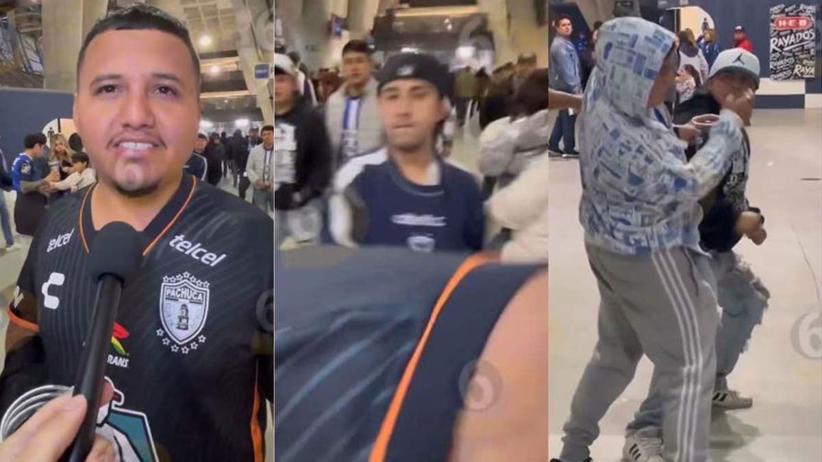 Fan de Rayados agrede a aficionado de Pachuca en plena entrevista
