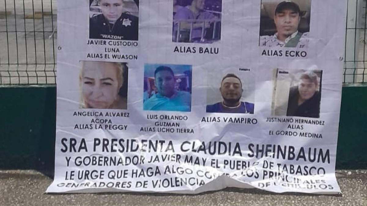 Dejan narcomantas en Tabasco dirigidas a Sheinbaum y al gobernador, Javier May
