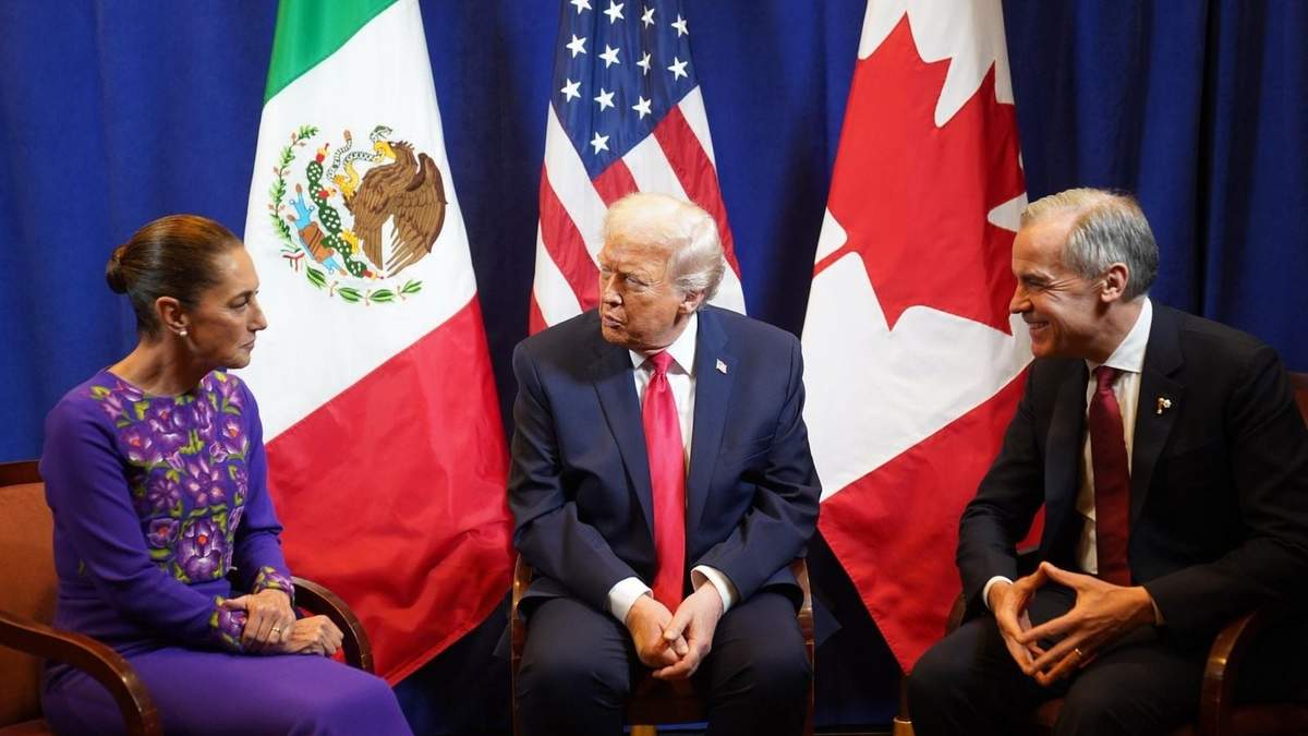 Claudia Sheinbaum, Donald Trump y MArk Carney se reunieron en el Centro de las Artes Kennedy